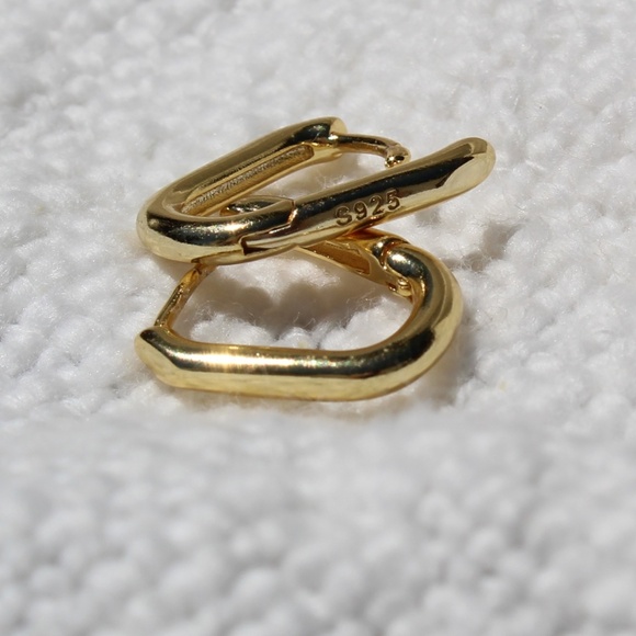 Sterling Silver Gold Oval Hoop Earrings - Picture 7 of 10